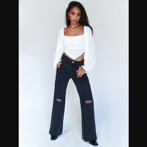 Princess Polly Londyn Black Ripped Knee Straight Leg Jeans 10